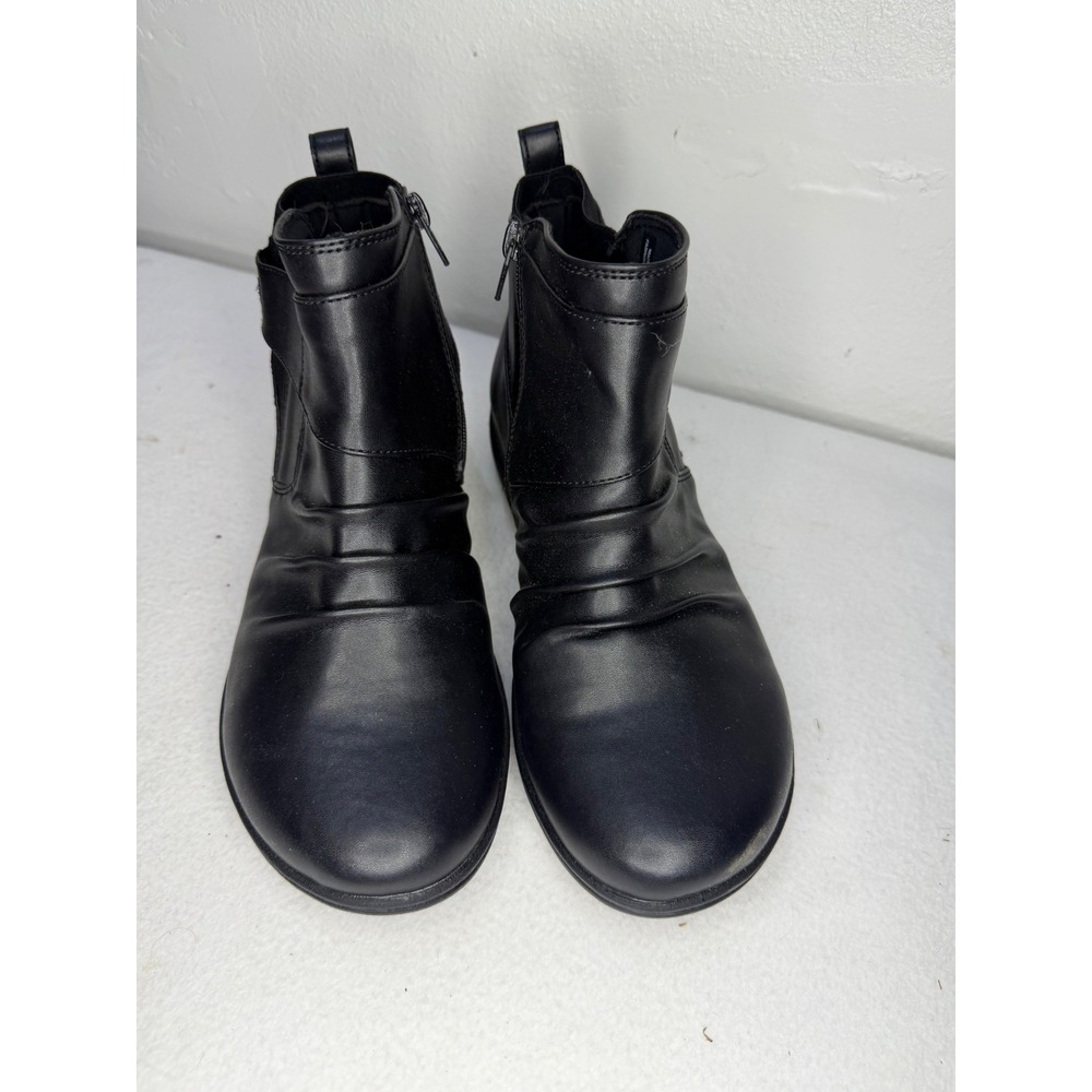 Clarks Collection Womens Black Ruched Ankle Boots Size 9W Side Zip Booties